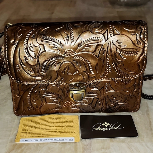 Patricia Nash Handbags - Patricia Nash Bronze Brown Tooled Crossbody NWOT